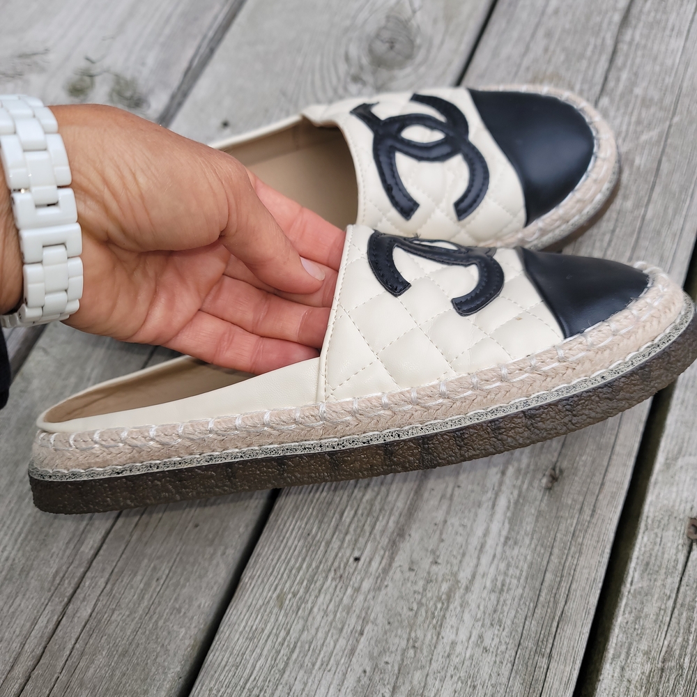 Women's Black and Cream Espadrille Flats
